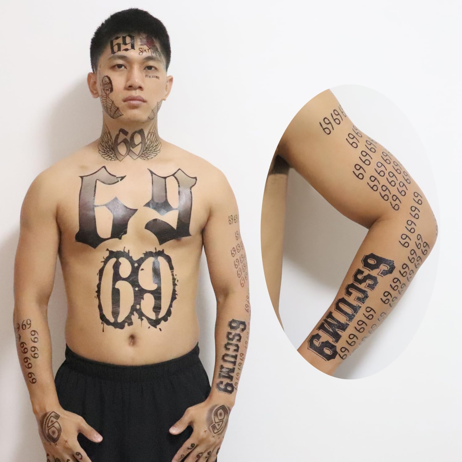 CLOOOUDS 6ix9ine Temporary Tattoos Set, 69 Tattoo Stickers